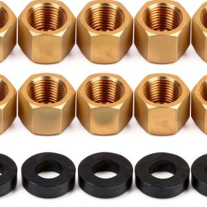 10pcs Brass Pipe Cap with 10 Rubber Gasket, Gold Hex Compression Cap Garden Hose Flare Brass Nut Plumbing Gas Line Fittings for 1/8 Inch Od Pipe Connection-0