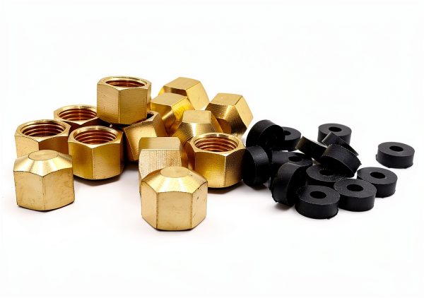 Brass 1/4" Compression Valve Cap Fitting 15 Pack Rubber Gasket Generic-0